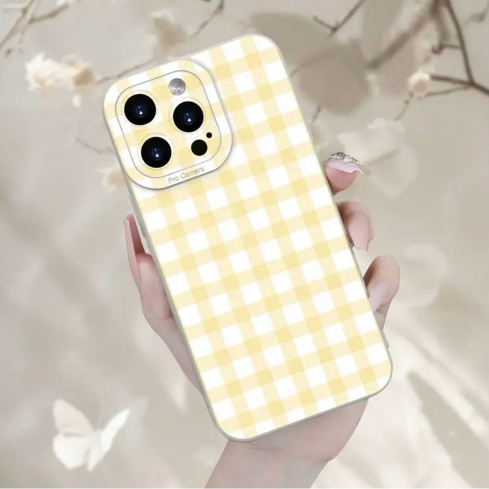 Apple iPhone Phone Case Simple Yellow Plaid Stylish & Protective TPU - Picture 2 of 6